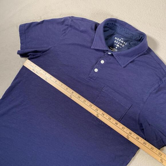 The Normal Brand Shirt Mens Medium Blue Short Sleeve Cotton Slub Pocket Polo - Picture 4 of 7